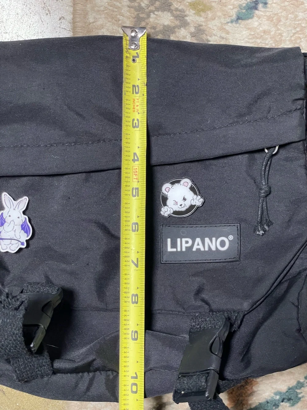 Lipano Black Nylon Adjustable Crossbody Messenger Bag w/Pins (Unisex)